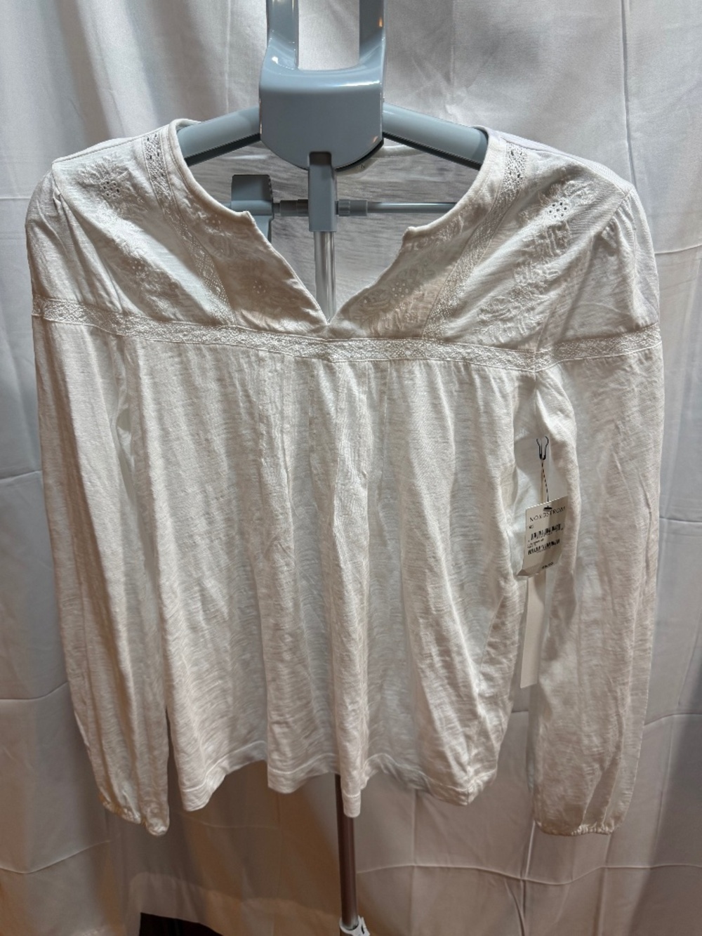 NWT Caslon White Crochet Lace Detail Boho Blouse Top Size XS New